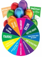 KOŁO FORTUNY dla dzieci ZABAWA + 20 x BALON + 20 x ZDRAPKA + 20 x KALAMBURY