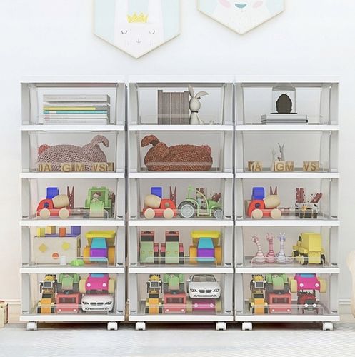 PLASTIKOWY POJEMNIK REGAŁ KOSZ NA ZABAWKI SZUFLADY 5 PÓŁEK na kółkach na Arena.pl