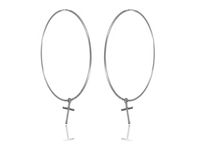 Eleganckie srebrne kolczyki duże gładkie koła kółka 6cm z krzyżykiem