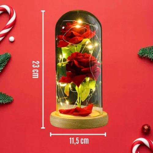 WIECZNA RÓŻA W SZKLE ŚWIECĄCA LED PREZENT PUDEŁKO NA WALENTYNKI DZIEŃ BABCI na Arena.pl