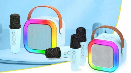 ZESTAW GŁOŚNIK BLUETOOTH PRZENOŚNY KARAOKE RGB 2 MIKROFONY USB SD MINI JACK na Arena.pl