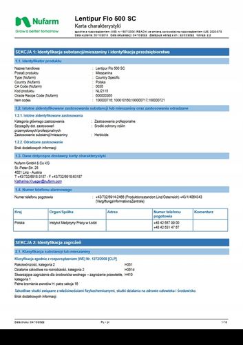 LENTIPUR 1L 500SC NA CHWASTY W ZBOŻACH MIOTŁA CHABER KOMOSA wż. 10/2025rok na Arena.pl
