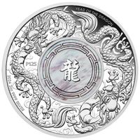 Double Dragon with Mother of Pearl 2 uncje Srebra 2024 Proof