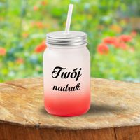 Kubek Mason Jar z mrożonego szkła z czerwonym dnem z Twoim nadrukiem