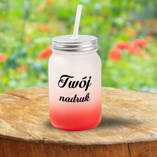 Kubek Mason Jar z mrożonego szkła z czerwonym dnem z Twoim nadrukiem na Arena.pl
