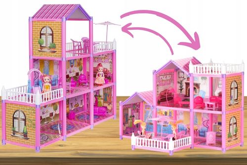 Domek dla Lalek 2 Laleczki 3 Piętra Mebelki Do Zestawu Dla Dzieci Akcesoria na Arena.pl