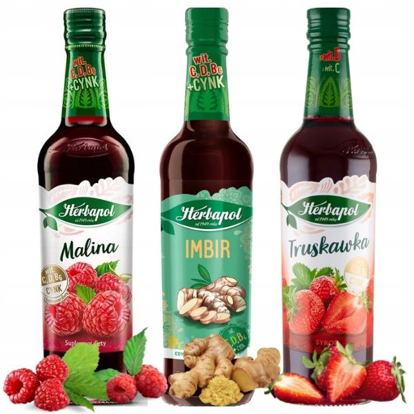 Herbapol Syrop Malinowy Imbirowy Truskawkowy zdjęcie 1