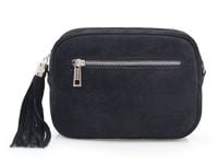 VERA PELLE torebka damska zamszowa listonoszka z paskiem V310 czarna