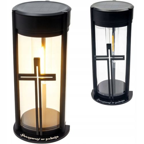 ZNICZ SOLARNY LED LAMPION NA GRÓB STATUETKA NA CMENTARZ Z KRZYŻEM na Arena.pl