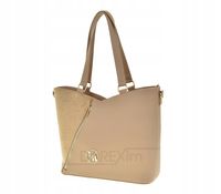 Laura Biaggi - torebka shopper zamek ciemny beżowy groszek + zamsz S18123