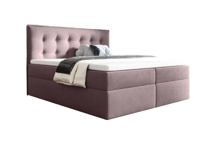 Stylowe łóżko kontynentalne z pojemnikiem na pościel do sypialni FOCUS różowe 120x200 zdjęcie 2