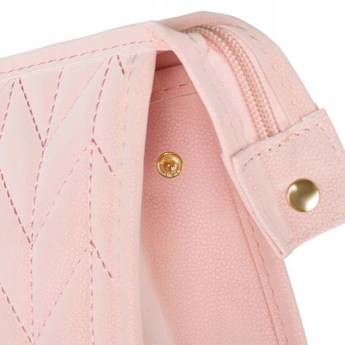 różowa kosmetyczka damska ze skóry ekologicznej z przeszywanym wzorem na Arena.pl