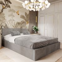 ŁÓŻKO TAPICEROWANE DO SYPIALNI 160x200 ŁÓŻKO PODWÓJNE Z POJEMNIKIEM SZARE