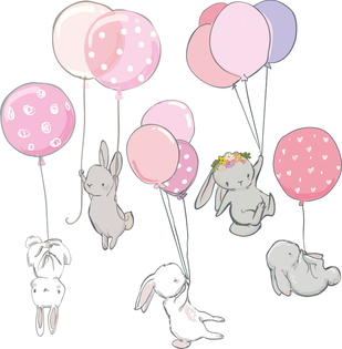 NAKLEJKI KRÓLIKI dziecko zające balony ZESTAW ścienne dziecięce M