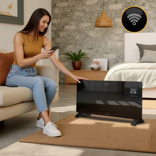 Grzejnik elektryczny szklany konwektorowy Glow 2500W LED WiFi Tuya czarny na Arena.pl