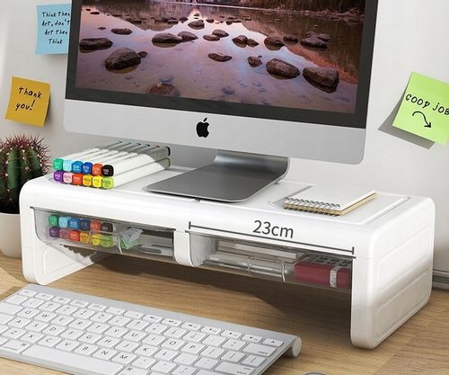 PÓŁKA PODSTAWKA POD MONITOR Z SZUFLADKAMI BIAŁA NADSTAWKA NA BIURKO RK2 na Arena.pl