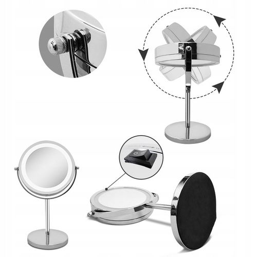 LUSTERKO KOSMETYCZNE DWUSTRONNE 13 cm PODŚWIETLANE LED LUSTRO STOJĄCE na Arena.pl