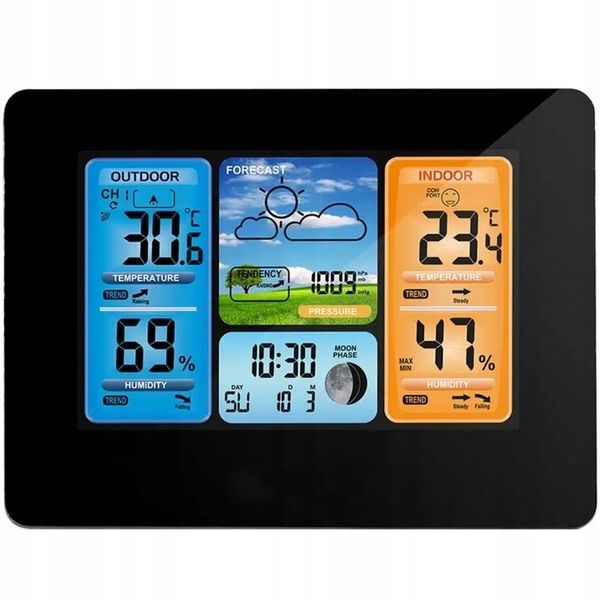 STACJA POGODOWA Higrometr Barometr Termometr Zegar Data BEZPRZEWODOWA zdjęcie 4