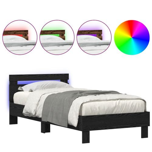 Łóżko  z oświetleniem LED Czarny Dąb 100x200 cm Drewno inżynieryjne na Arena.pl
