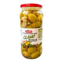 Zielone Oliwki Nadziewane Papryką 580 g – Tureckie bez pestek Oliwki