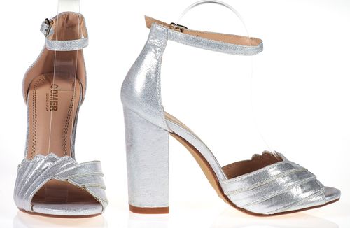 Sandały na słupku 10 cm. piętka pasek srebrne Rozmiar obuwia - 37 na Arena.pl