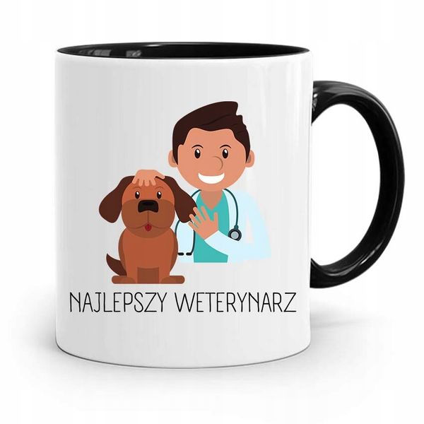Kubek Czarny Dla Weterynarza Najlepszy Weterynarz Z Nadrukiem Ze Zdjęciem zdjęcie 1