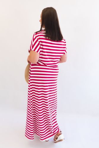 Fuksjowo-biała Sukienka w Paski Maxi S/M na Arena.pl