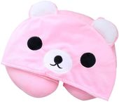 Zagłówek poduszka podróżna dla dzieci rogal kaptur różowy miś