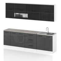 Meble Kuchenne Nowoczesne Kuchnia Robo Lux 2.6m Zestaw Czarny Szary Połysk