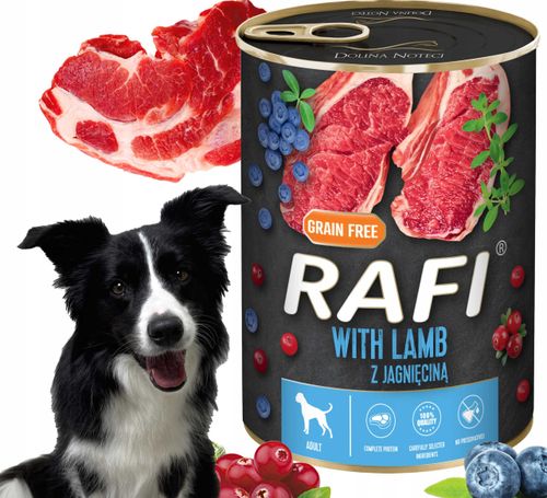karma mokra dla psów rafi z jagnięciną, borówką i żurawiną 400g - 6 szt. na Arena.pl