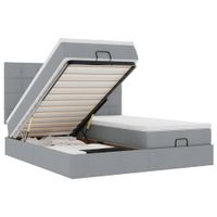 Rama łóżka otomana z materacami, szara, 180x200 cm, tkanina