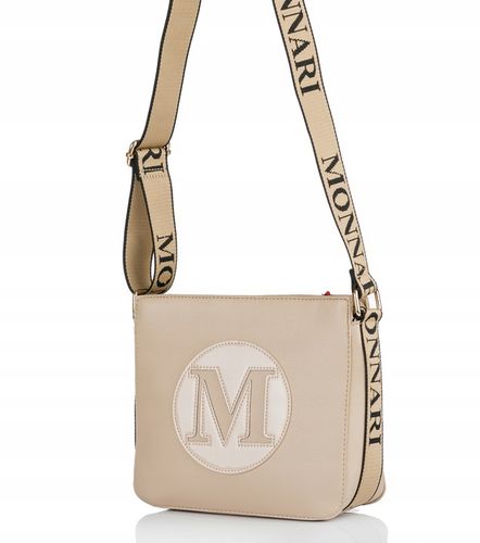 MONNARI Torebka na ramię LISTONOSZKA Pojemna PASEK LOGO PREMIUM Beżowa na Arena.pl