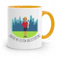 Kubek Żółty Architekta Zaufaj Mi Jestem Architekte Z Nadrukiem Ze Zdjęciem