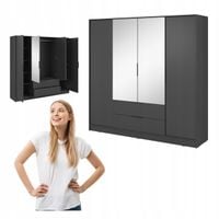 SZAFA GARDEROBA LUSTRO LIVIA 4DL OTWIERANA GRAFIT DUŻA SZUFLADY drążek