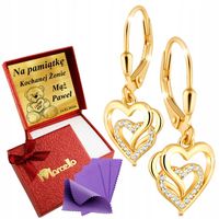 Złote Kolczyki Serduszka Wiszące Srebro 925 Grawer+Upominek od Firmy GRATIS