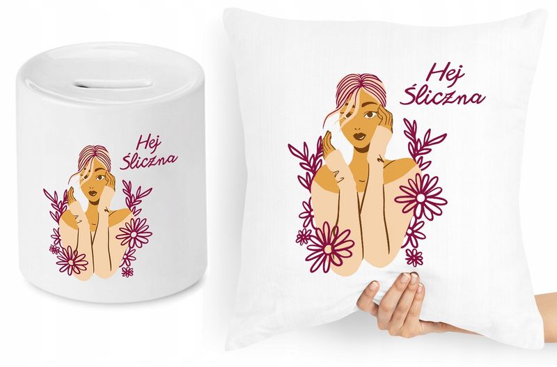 Dla Dziewczyny Zestaw Poduszka + Skarbonka Prezent Z Nadrukiem Ze Zdjęciem zdjęcie 1