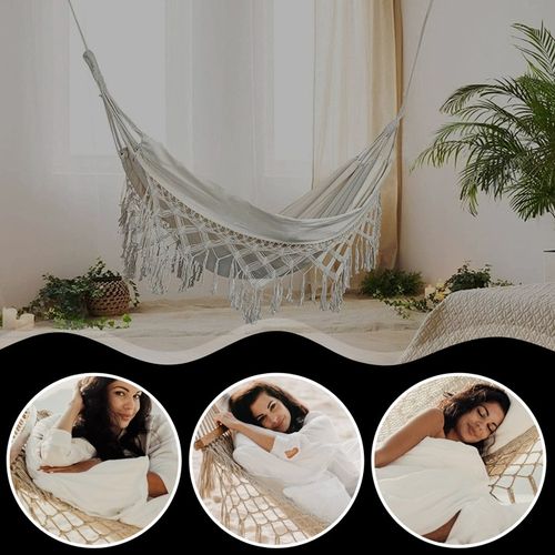 Wygodny HAMAK OGRODOWY BOHO makrama HUŚTAWKA ogrodowa LEŻAK WISZĄCY mocny na Arena.pl