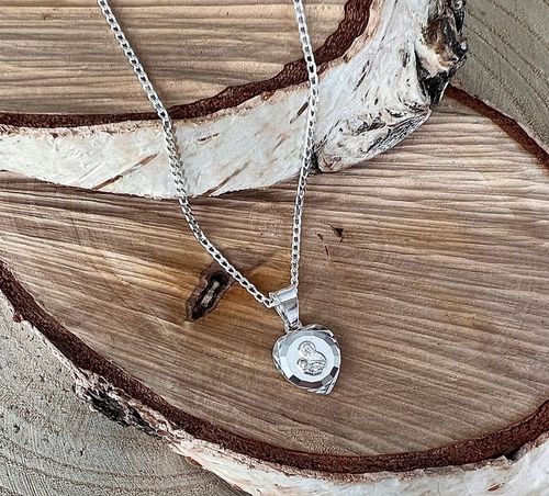 Srebrny łańcuszek pancerka 45 cm i medalik Matka Boska Komunijny na Chrzest na Arena.pl