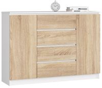 KOMODA K 140 cm 2 DRZWI 4 SZUFLADY BIAŁA / SONOMA