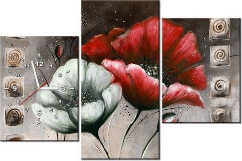 60CM 90 ZEGAR 3 ELEM MALOWANE MAKI CZERWIENI BRĄZIE ŚCIENNY na Arena.pl