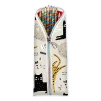 Piórnik z Kotkami – Kremowe Etui na kredki dla dziewczynki