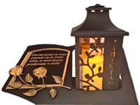 ZNICZ LAMPION NA GRÓB LATARNIA CZARNA ZE ŚWIECĄ SKOS SENTENCJA