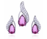 Elegancki rodowany srebrny komplet z rubinowymi cyrkoniami srebro 925 Z0612K_P