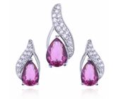 Elegancki rodowany srebrny komplet z rubinowymi cyrkoniami srebro 925 Z0612K_P