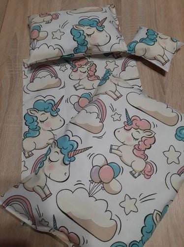 Pościel dla lalki do wózka kołyski 4 elementy jednorożce na Arena.pl