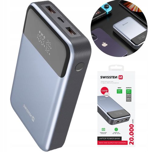 Powerbank 20000 mAh 100W do laptopa smartfona 2x USB-A 1x USB-C KOMPAKTOWY na Arena.pl