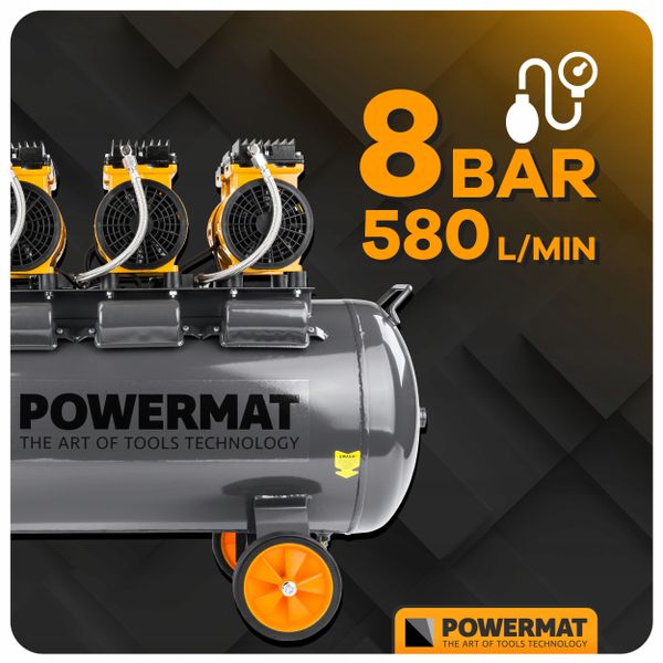 KOMPRESOR BEZOLEJOWY 100L SPRĘŻARKA 8 BAR 580l/min 230V CICHY 79dB 4,1KM zdjęcie 10