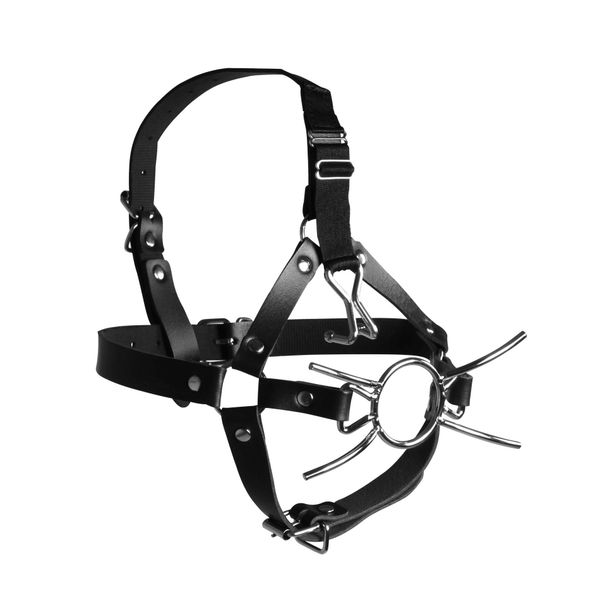 Head Harness With Spider Gag And Nose Hooks - Black zdjęcie 8
