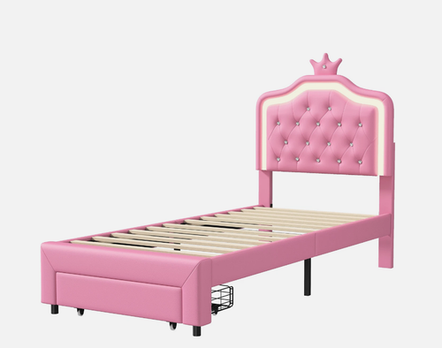 Łóżko tapicerowane dla dziecka 90x200 cm różowe z LED na Arena.pl