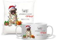 Zestaw PODUSZKA + KUBEK nadruk PREZENT NA ŚWIĘTA MIKOŁAJKI z życzeniami